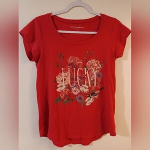 Lucky Brand Red Floral 'Lucky' Logo Tee